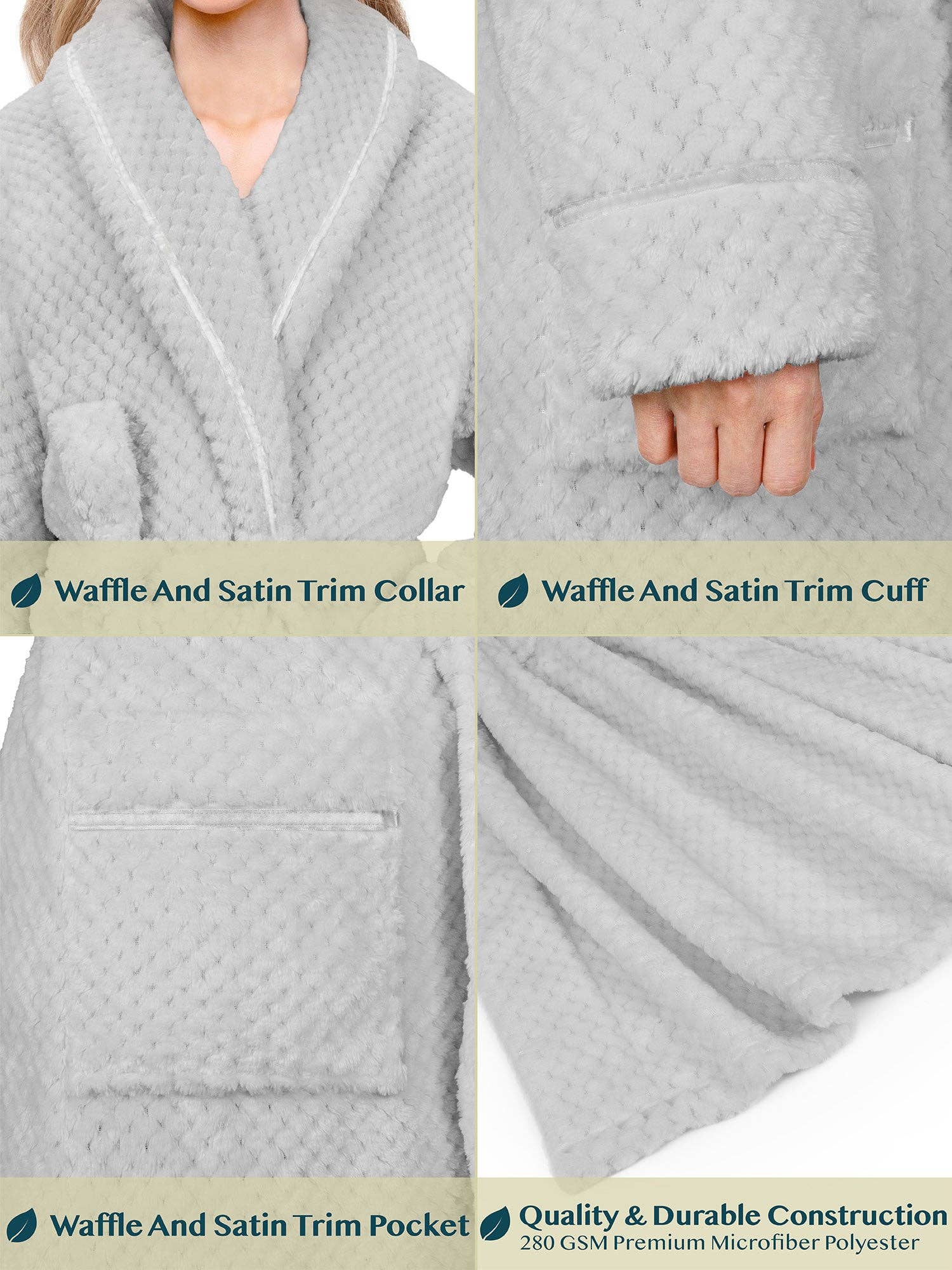 Pavilia – Engroshandel Morgenkåbe - Dame – Dame badekåbe i fleecestof med vaflet struktur og satintrim22