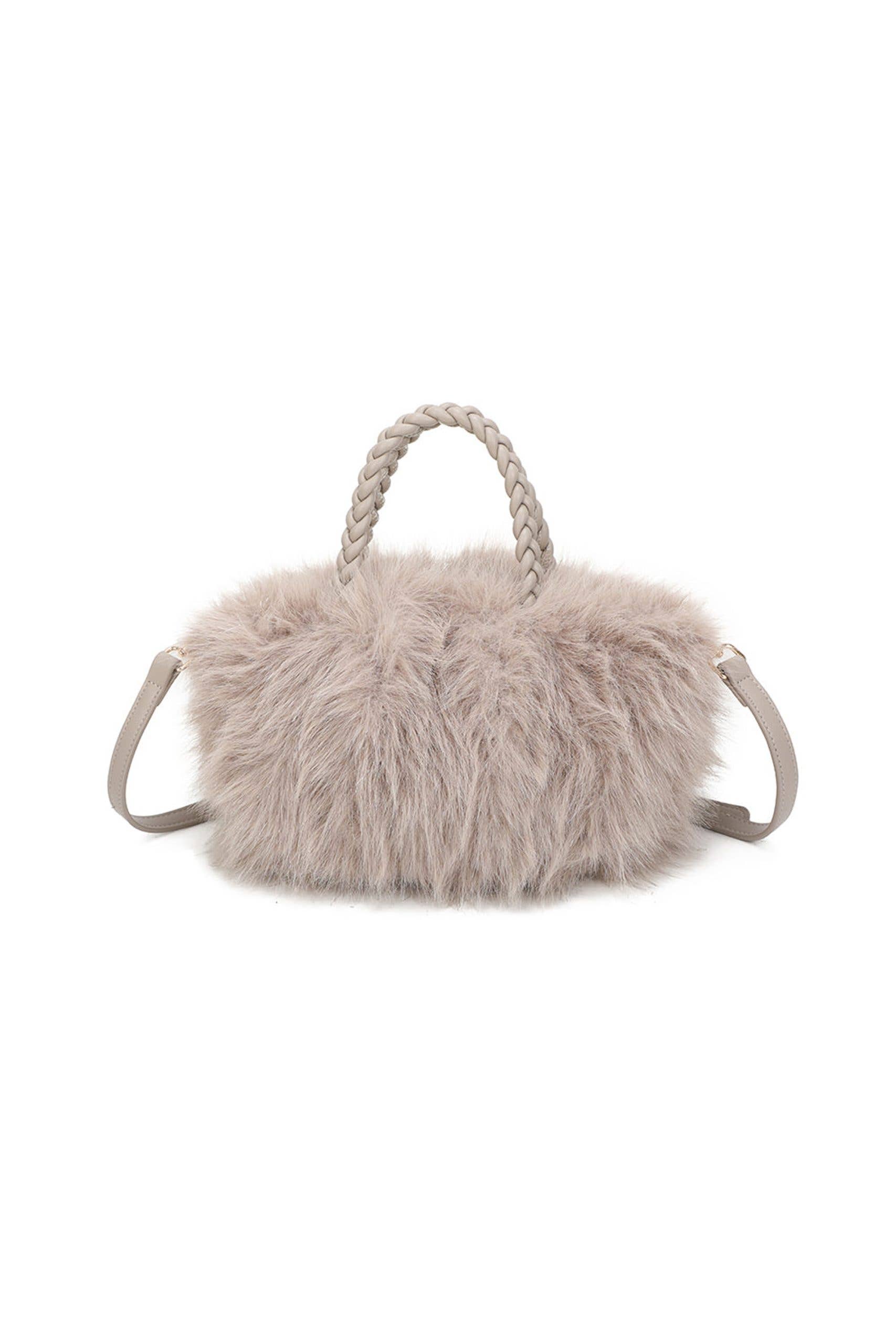 Ellas Trading – wholesale Top handle bag – women's – Elegant Faux Fur Tote Bag Braided Handles Soft Plush8