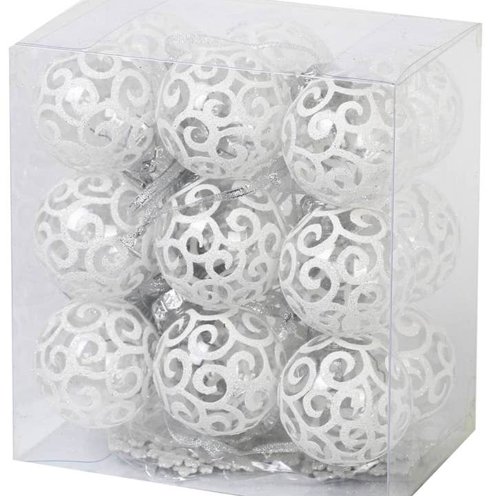 WholesaleMart - Wholesale Ornament Set - White Christmas Ball Ornaments, White Swirl, 2.36"