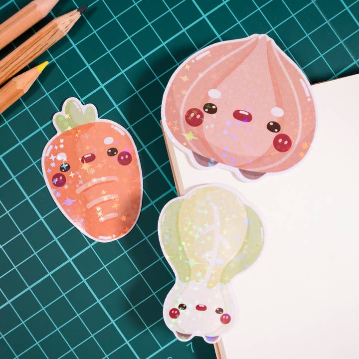 Lot d'autocollants Holo en vinyle Fresh Veggie pour la vente par Notmehmehstudio