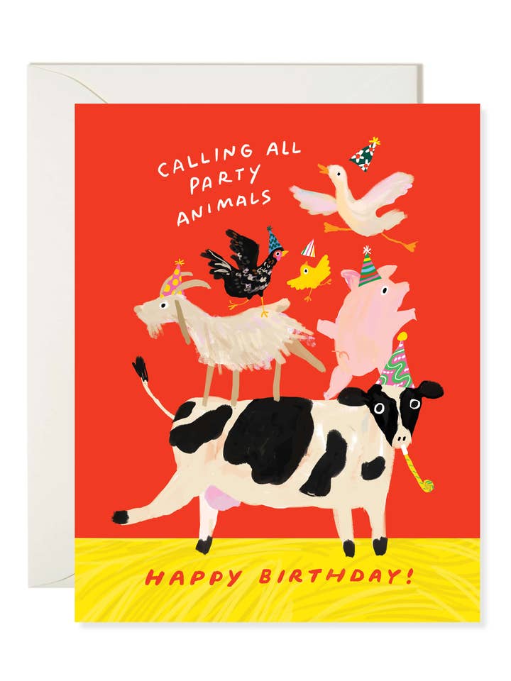 Farm Party Animal Birthday Card – Funny Pun Greeting Card for wholesale by Karen Schipper