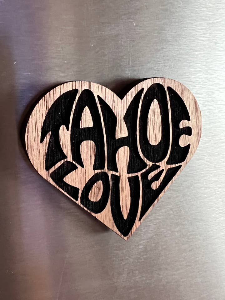 Tahoe Love Walnut Heart Shaped Magnet for wholesale by Rustic Incline