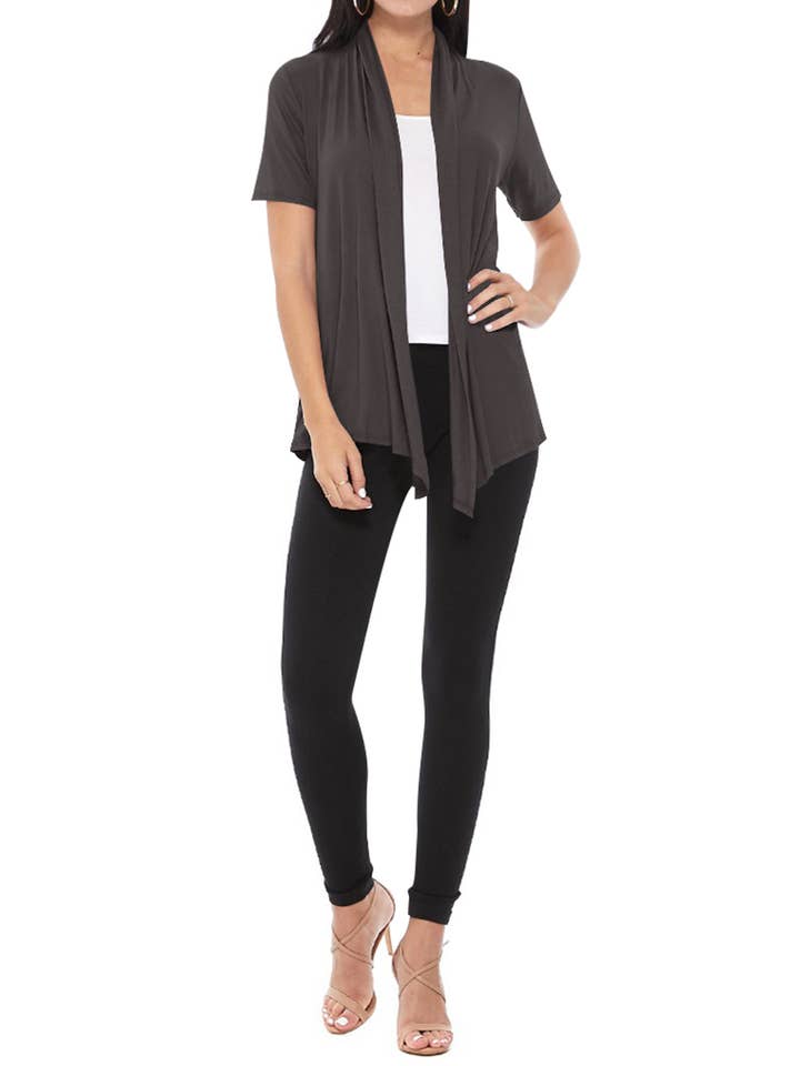 MOA COLLECTION - Wholesale Cardigan - Women's - Women's Casual Short Sleeve Draped Open Front Solid Cardigan15