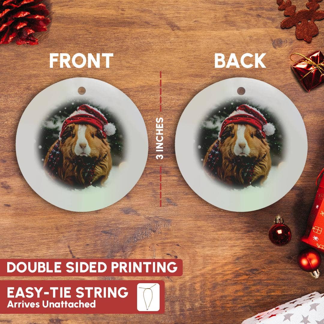 3dRose – Engroshandel Pynt – 3dRose, Et marsvin iført en nissehue og et tørklæde, ornament2