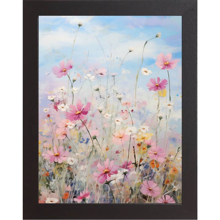 Art floral encadré de fleurs sauvages printanières rose bleu pour la vente par Summer Snow Art