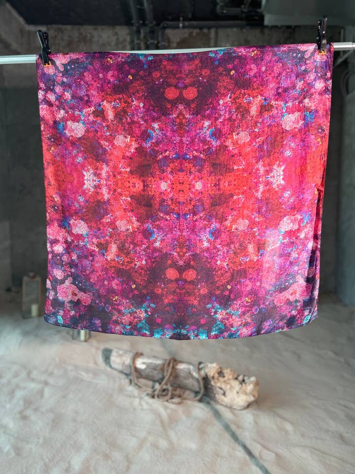 Fuchsia Red Butterfly Silk Scarf for wholesale by Mona Fares