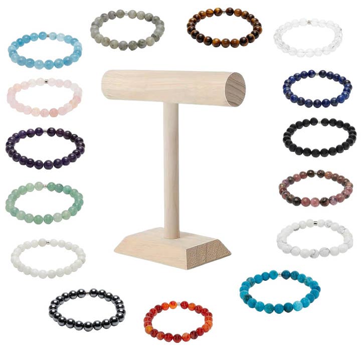Kit pronto per la vendita: 30 braccialetti in pietra naturale con espositore per la vendita all'ingrosso da parte di KARMA YOGA SHOP