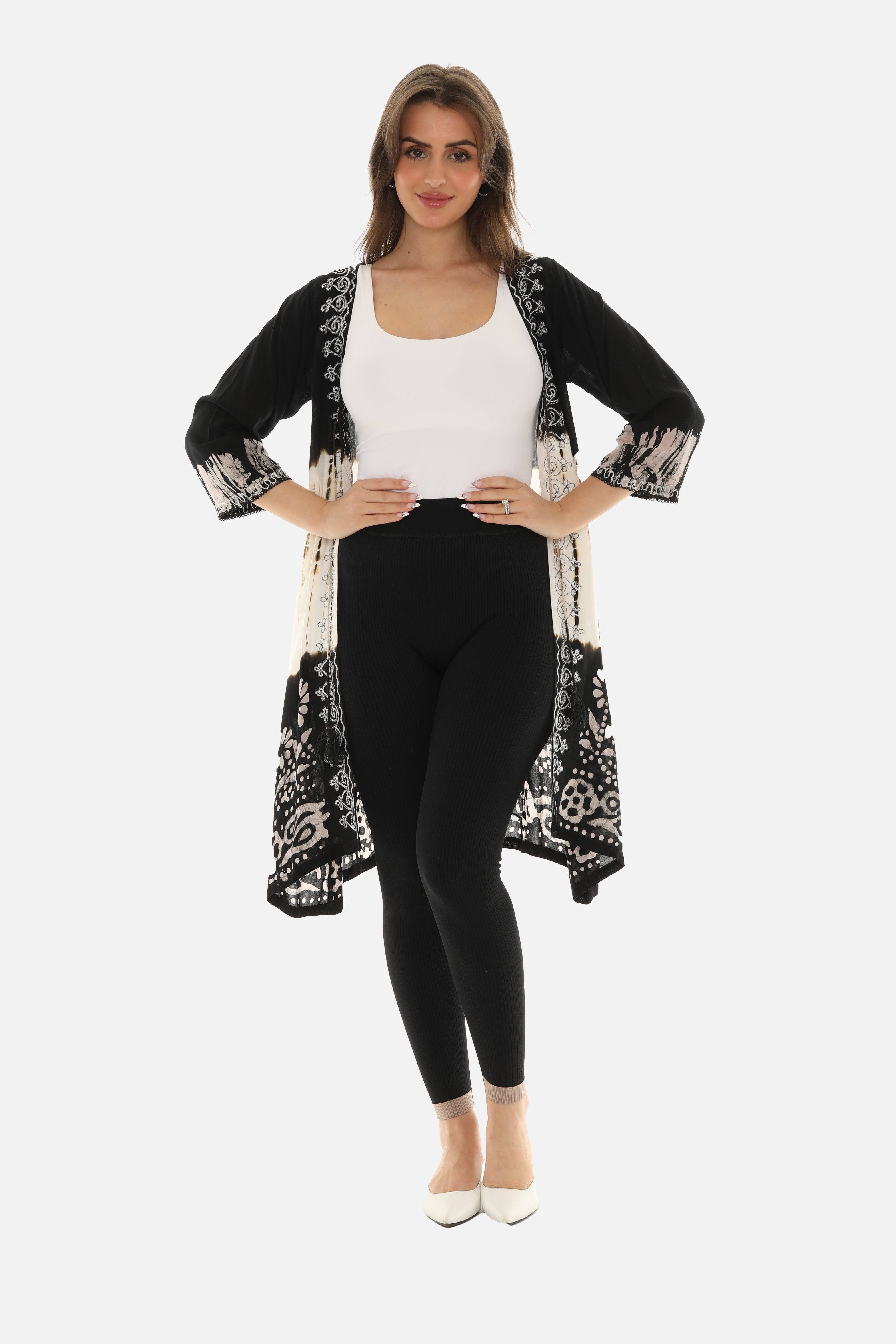 BLACK Boho Chic Tie Dye Long Duster for wholesale on Faire4