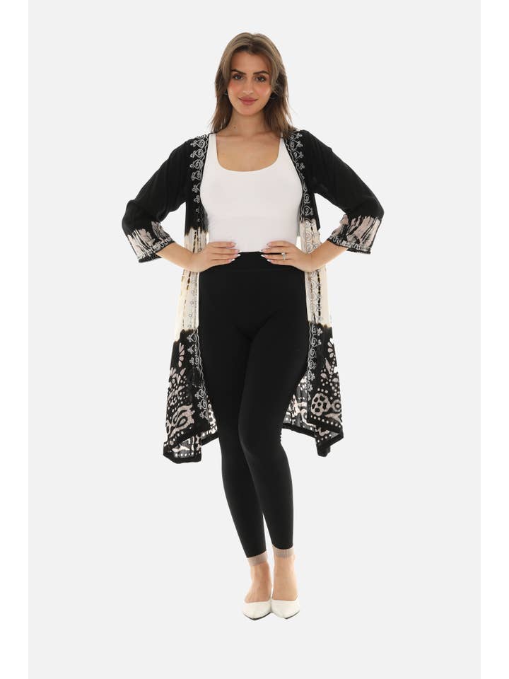 BLACK Boho Chic Tie Dye Long Duster for wholesale on Faire4