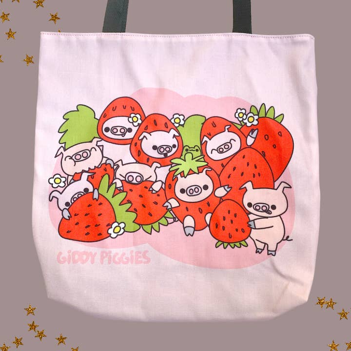 Giddy Piggies Strawberry Craze Tote Bag for wholesale by Giddy Piggies