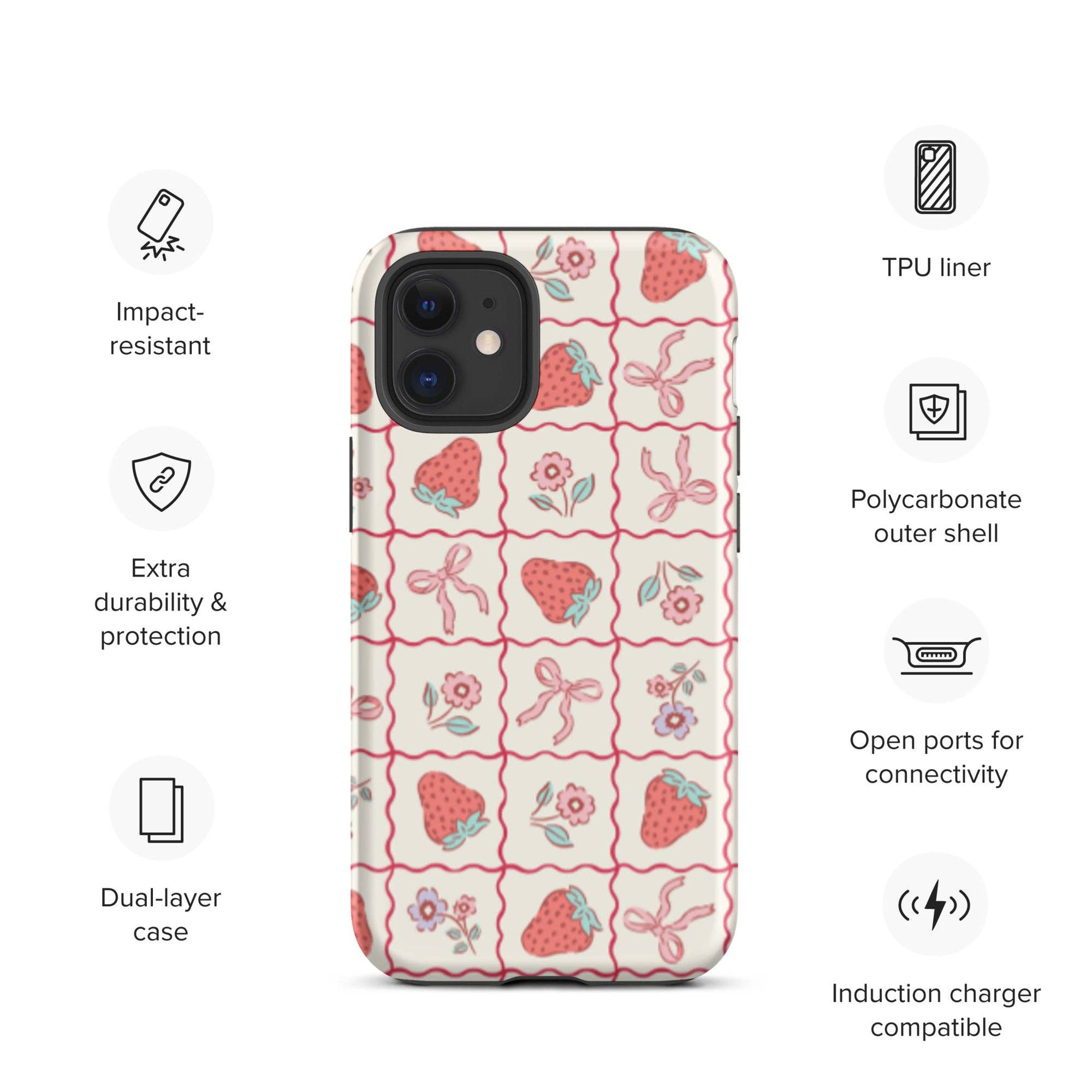 CrescentCatCo - Wholesale Phone Case - Women's - Coquette Girly Strawberry and Bow iPhone Case7