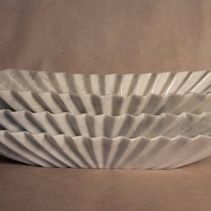 Marigold Market - Wholesale Decorative Plate/Dish/Bowl - Oblong Fluted Marble Bowl - Large3