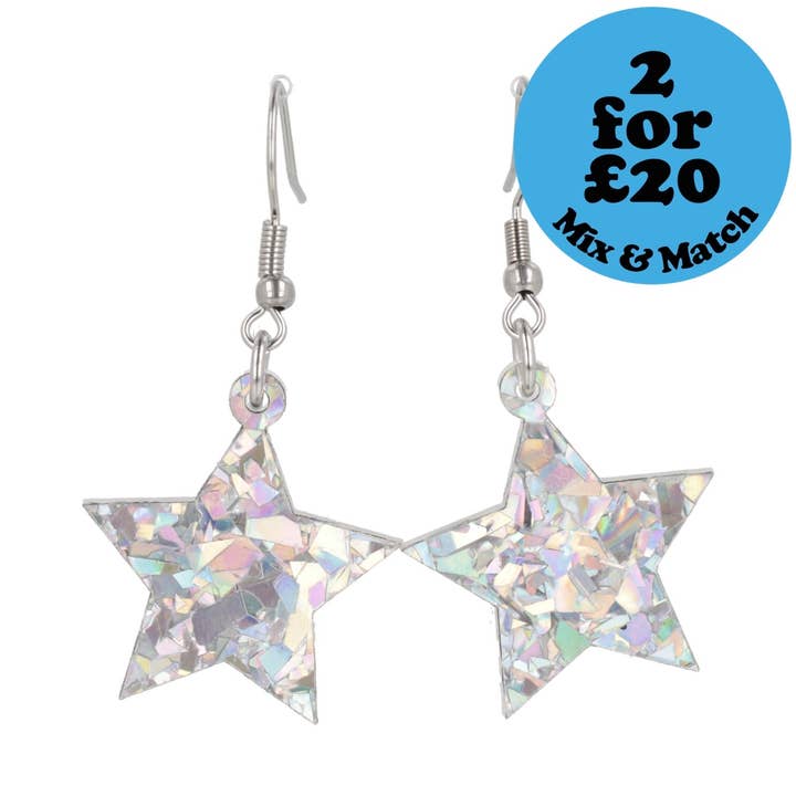 Silver Confetti Stars Earrings for wholesale by Sour Cherry