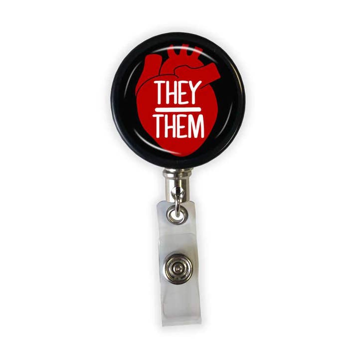 They/Them Pronoun Badge Reel for wholesale by Rad Girl Creations