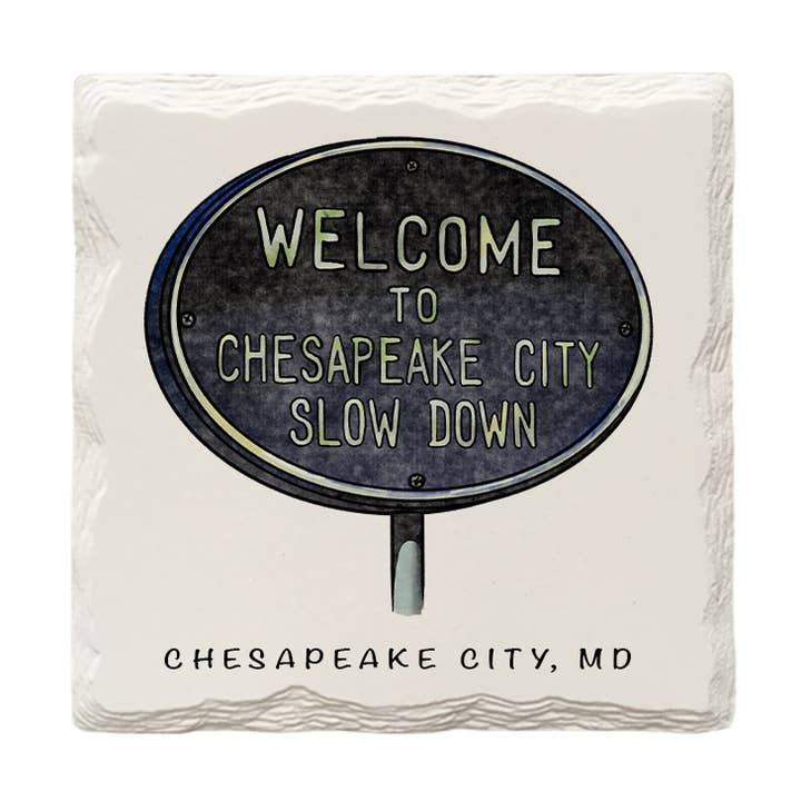 Chesapeake City Sign, Maryland | Hand-Drawn | Drink Coaster for wholesale by The Doodle Brand