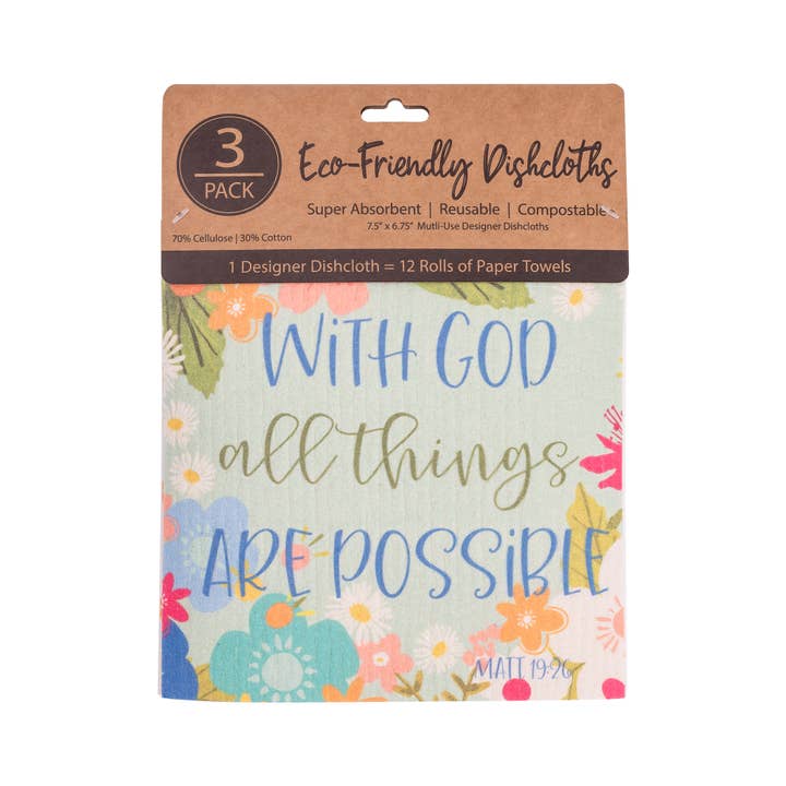 Divinity Boutique - Wholesale Dishcloth - ECO Friendly Dishcloth Set: All Things, Matt 19:264