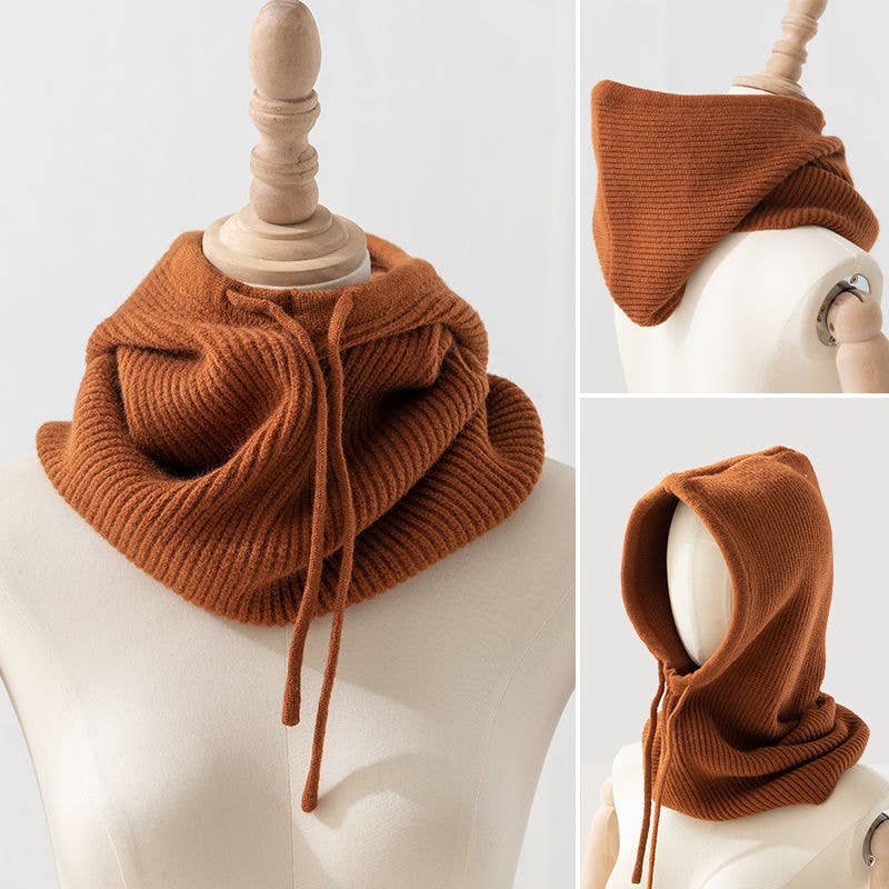 Dipped Shop - Wholesale Beanie - Women's - Drawstring Hooded Scarf One-Piece Hat & Scarf DPS16127
