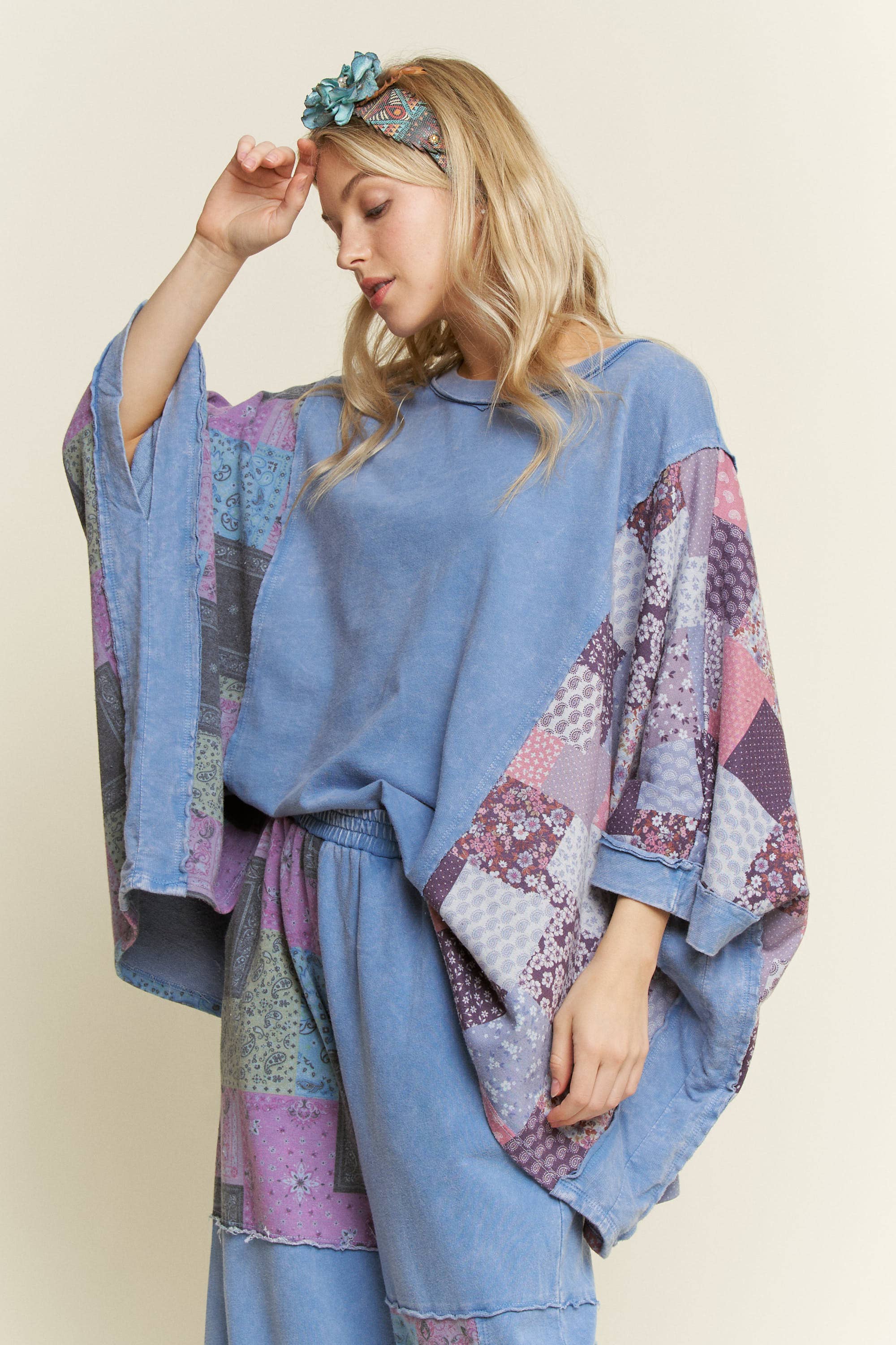 J.Her - Wholesale Poncho - Women's - Mineral Washed Boho Patch Poncho top HT6651 25