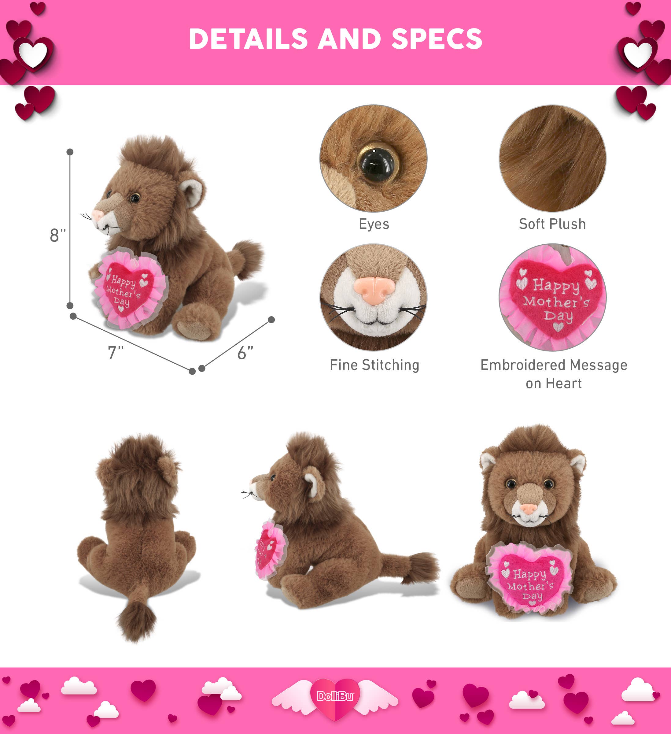 Cota Global – Engroshandel Plyslegetøj - Børn og baby – Plys Mors Dags Hjerte - Superblød Plys - Squat Løve 8"2