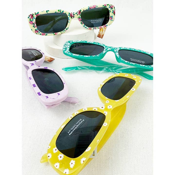 MIX COLOR Flower Pattern Retro Oval Sunglasses for wholesale on Faire