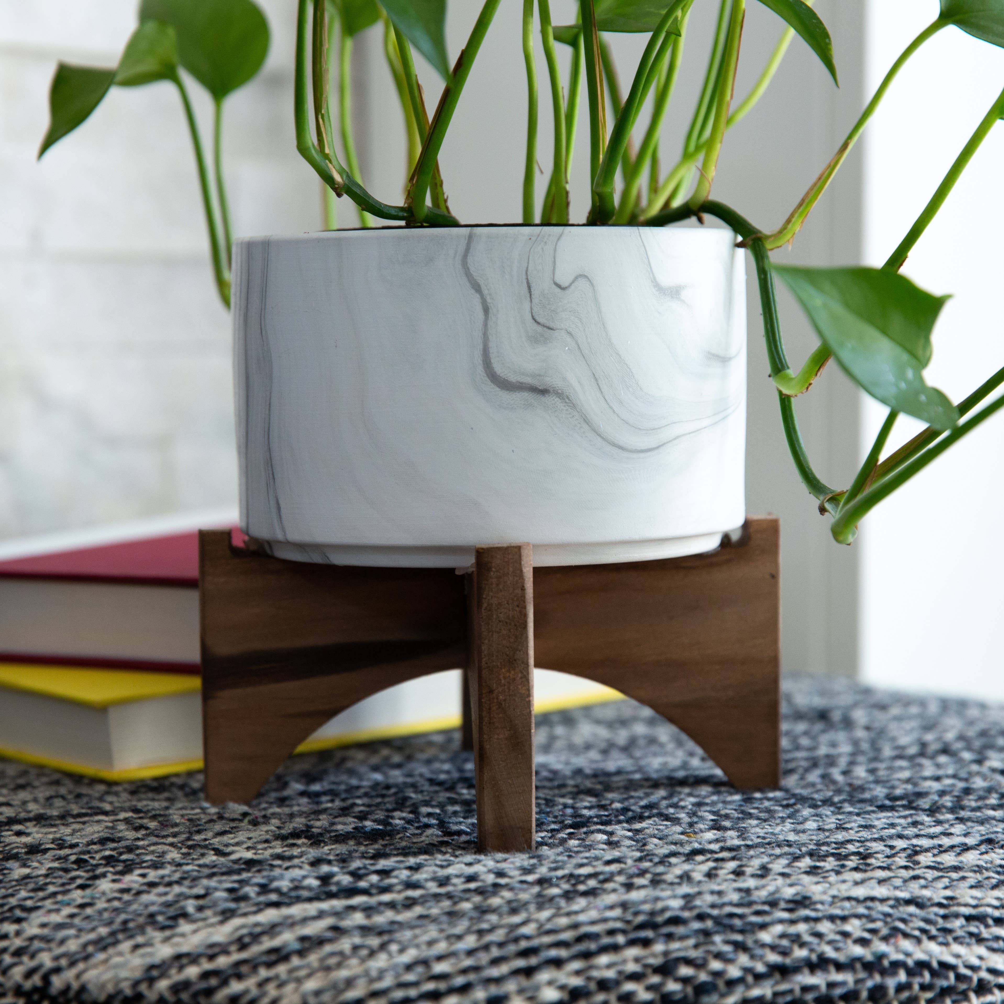 Flora Bunda Inc - Wholesale Plant Pot - Marble Ceramic Planter with Wood Stand3