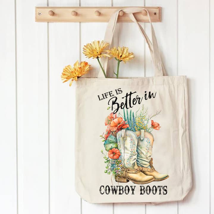 Bolso de lona estilo western Life is Better In Cowboy Boots para venta al por mayor de Avery Lane Gifts