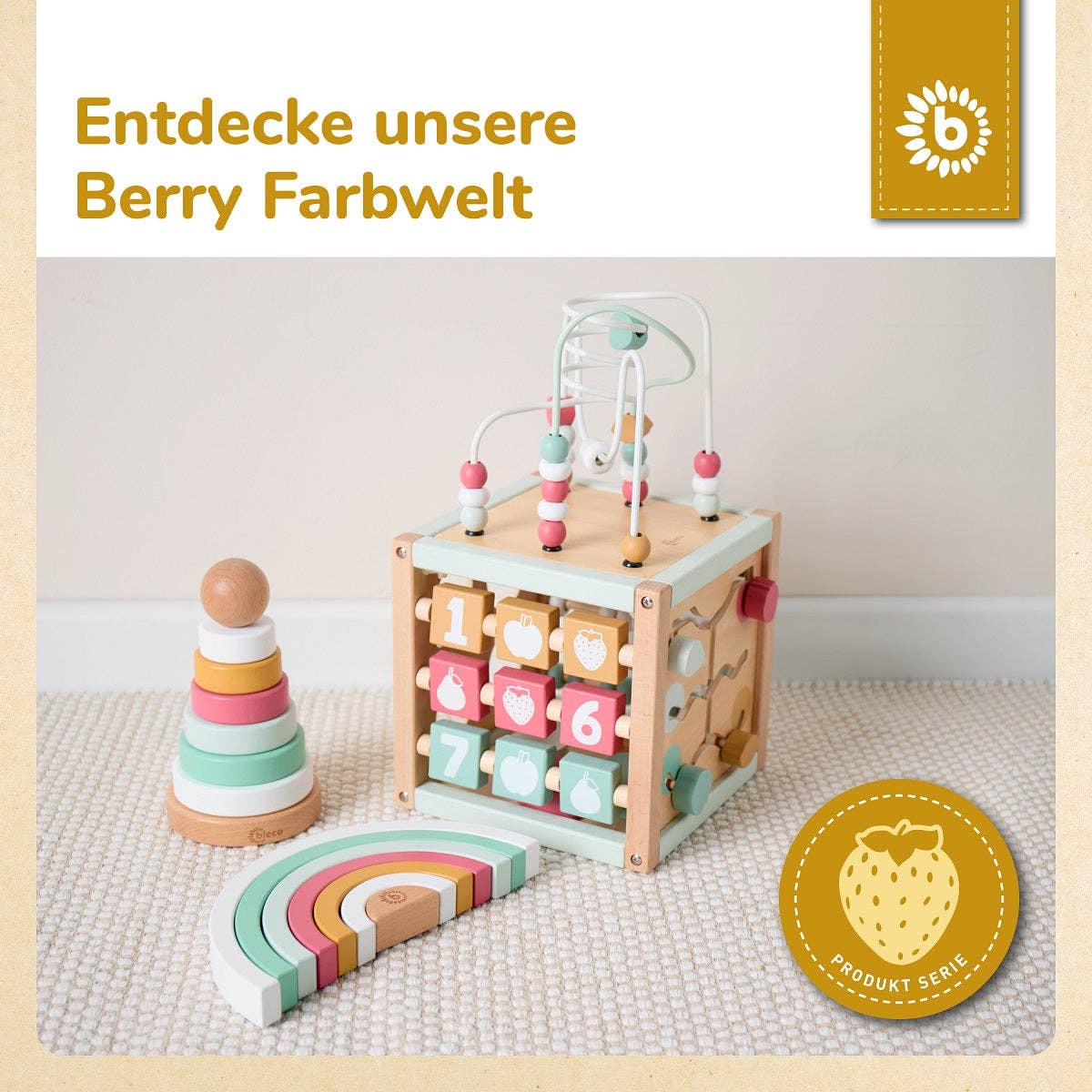Bieco Spielwaren - Wholesale Wood Toy - Kids - MOTOR SKILL CUBE BERRY FSC®7