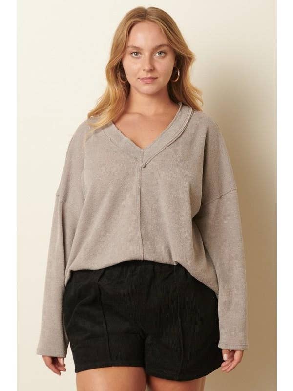 mittoshop - Wholesale Knit Top - Women's - PLUS CORDED MELANGE HACCI V NECK KNIT TOP15