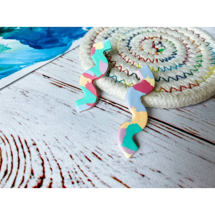 Lauren Likes Art - Wholesale Dangle Earrings - Spring Pastel Squiggle Polymer Clay Earrings for Easter3