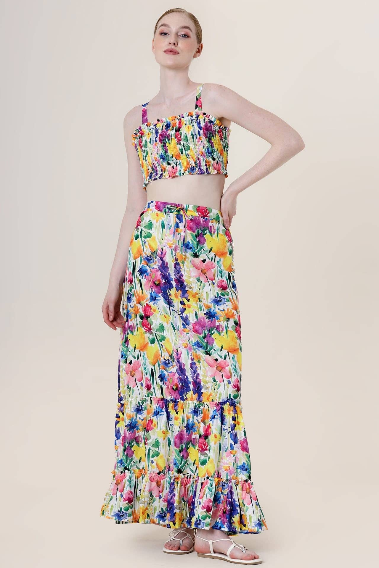 Kyle x Shahida - Wholesale Skirt - Women's - Multi Colored Tiered Skirt0