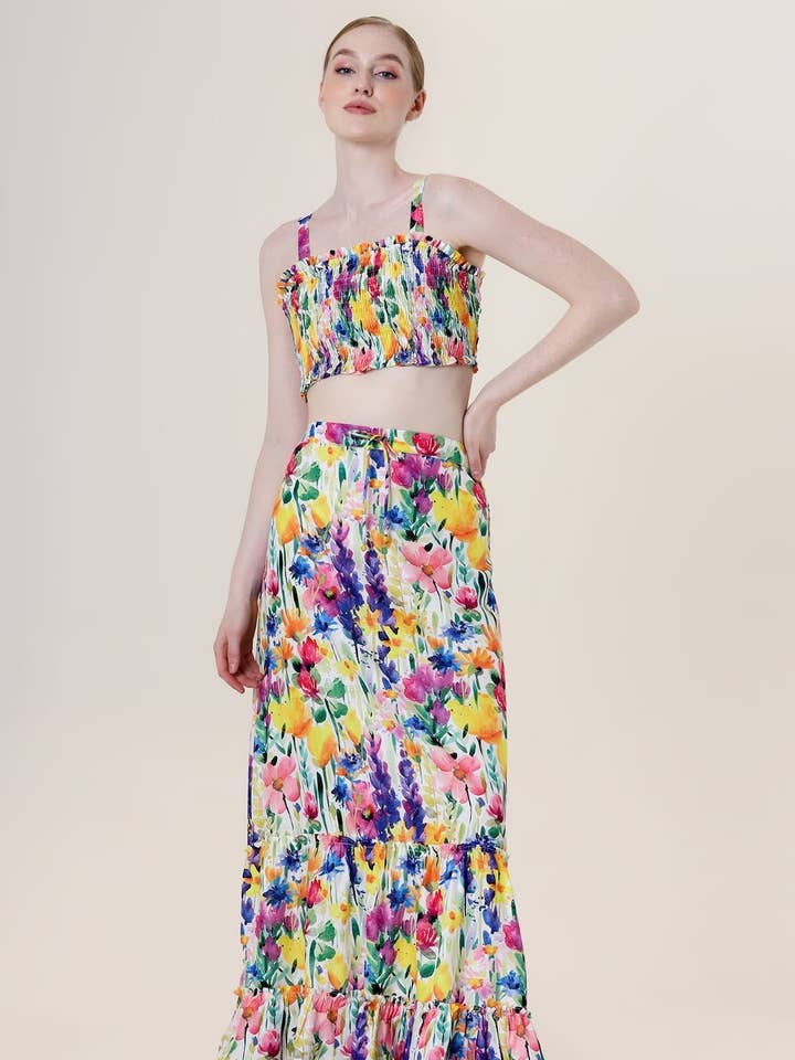 Kyle x Shahida - Wholesale Skirt - Women's - Multi Colored Tiered Skirt0