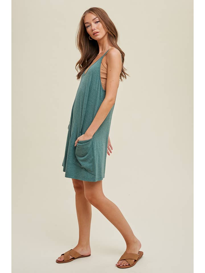 T GREEN SLUB KNIT ROMPER WITH POCKETS / WL22-6920 for wholesale on Faire
