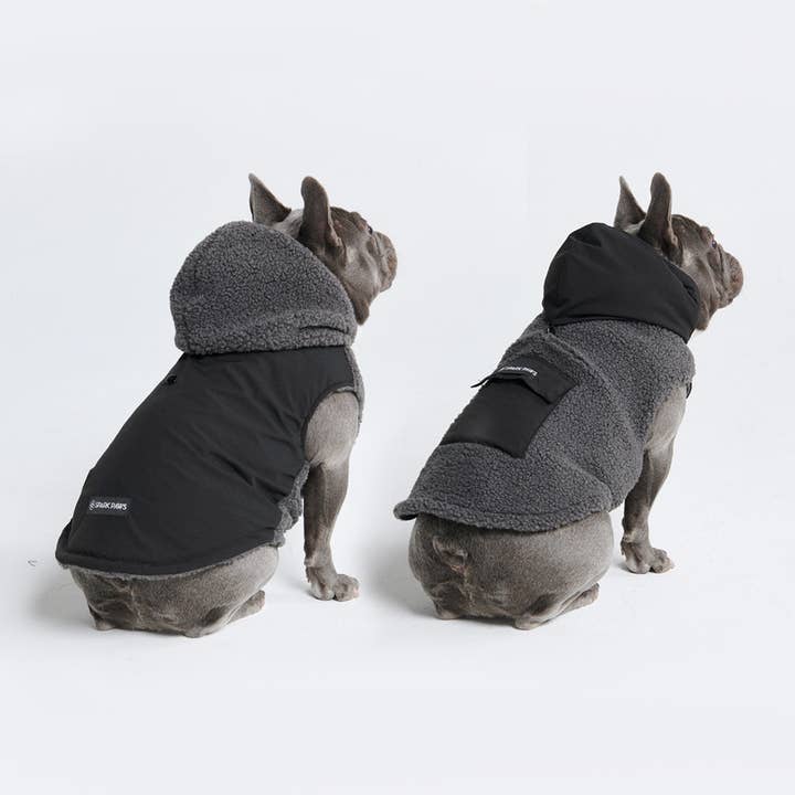 Reversible Sherpa Jacket - Grey and Black for wholesale by Spark Paws