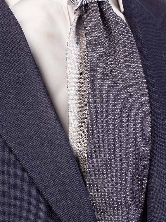 Gray Blue Tie with Contrast Knot Gray Blue Herringbone N869 for wholesale by Graffeo Cravatte