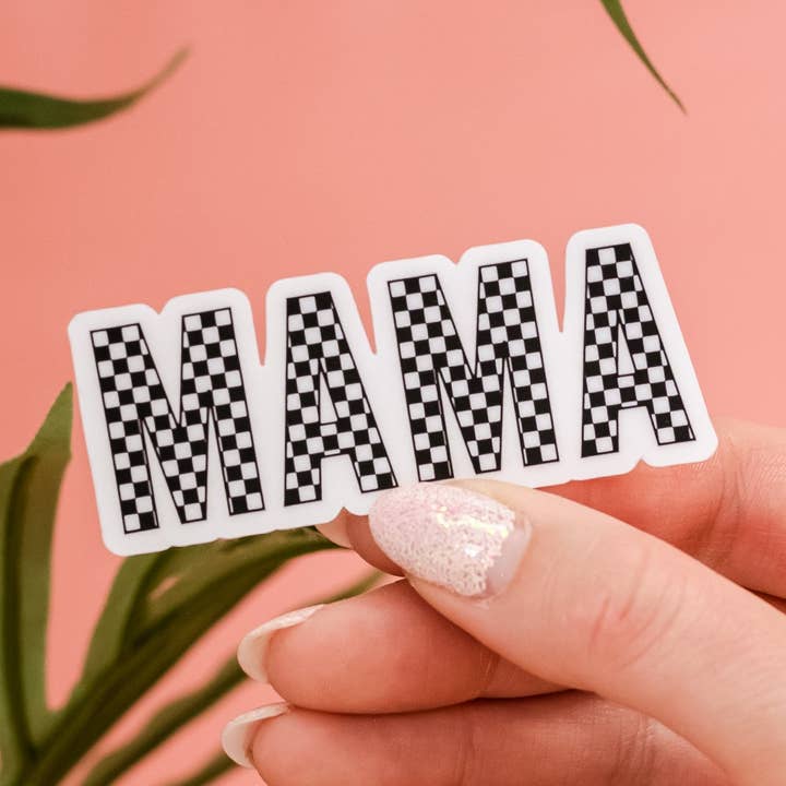 AUTOCOLLANT LMSS® - MAMA (carreaux noirs et blancs) pour la vente par Little Mama Shirt Shop