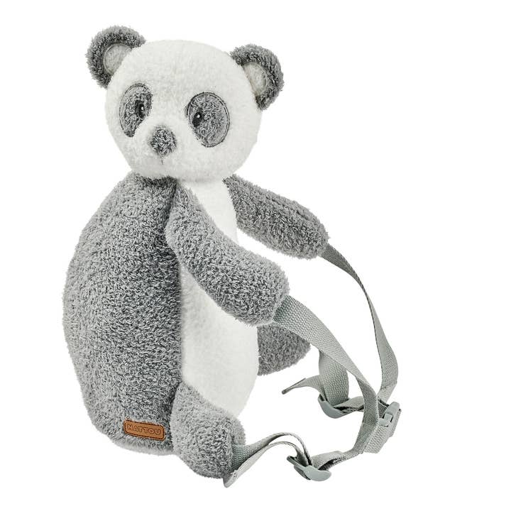 Mochila de Pelúcia TEDDY – 30 cm – Mochila Escolar para Crianças – Mochila de Panda Macia – Cinza e Branco por atacado de Nattou