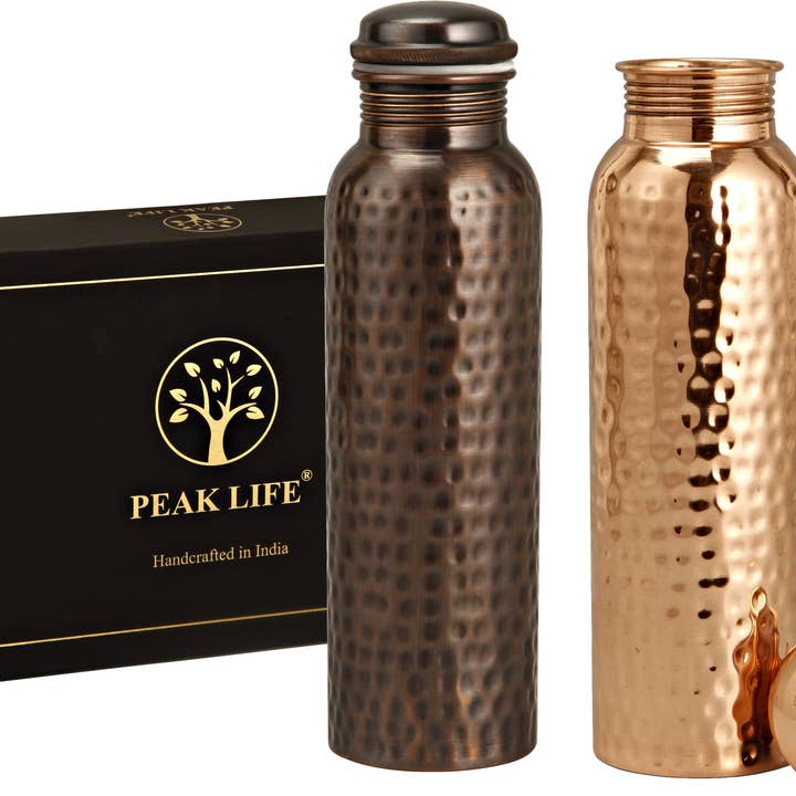 Peak Life - Wholesale Water Bottle - 32 oz Hammered Combo Saver Pure Copper Water Bottle