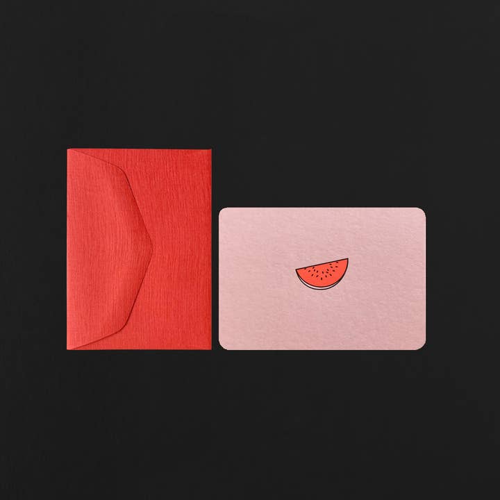 Mini WATERMELON card + mini geranium envelope for wholesale by le typographe