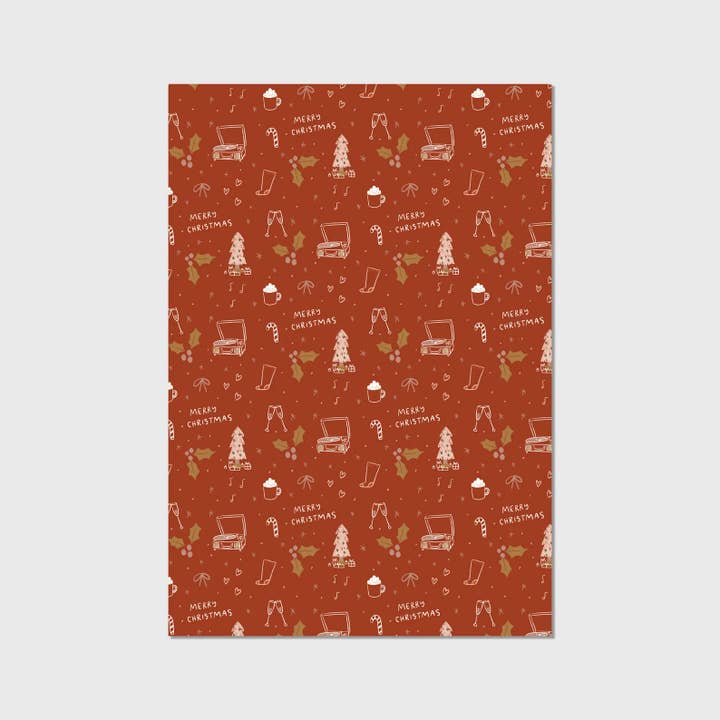 Abbie Ren Illustration - Wholesale Wrapping Paper Roll - Rust Merry Christmas Wrapping Paper - 3 sheet roll2