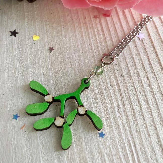 Wooden Mistletoe Necklace for wholesale by Daffodil