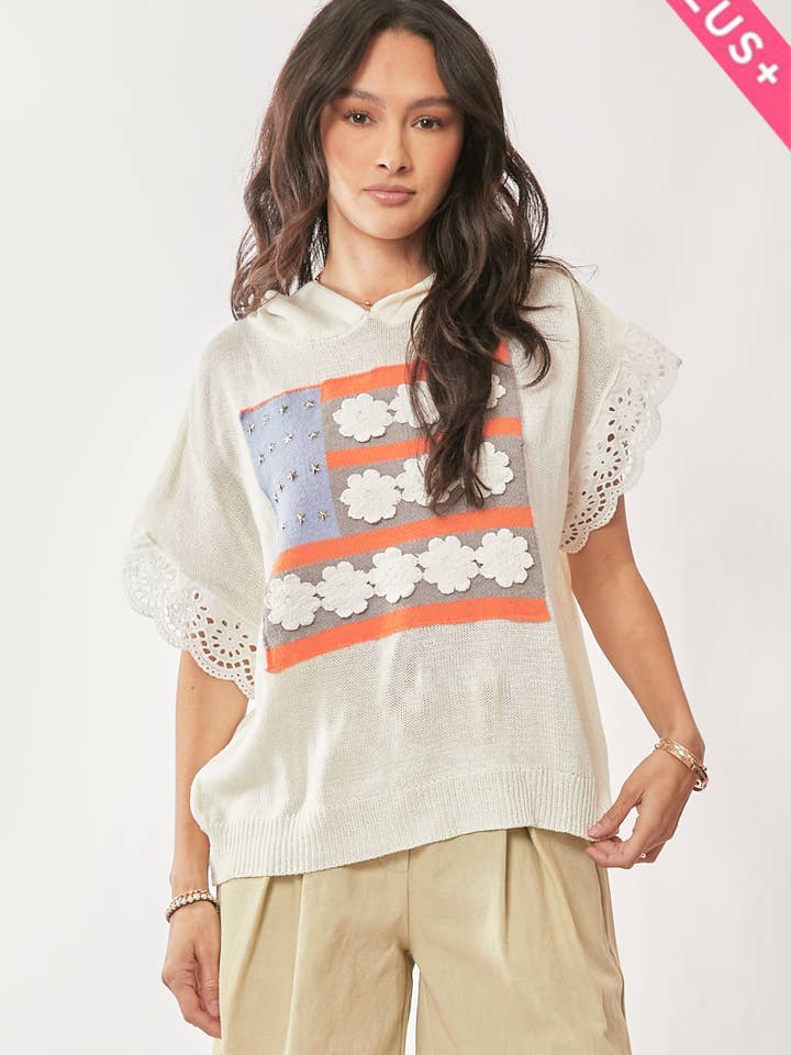 PLUS AMERIKANISCHE FLAGGE LOCKER SITZENDES SPITZENKURZARMOBERTEIL für den Großhandel von Davi & Dani