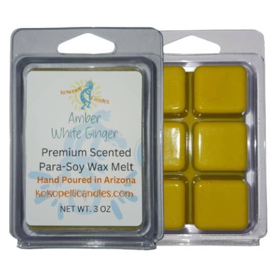 Amber White Ginger Scent Hand-Poured Soy Blend Wax Melt for wholesale by Kokopelli Candle Co.