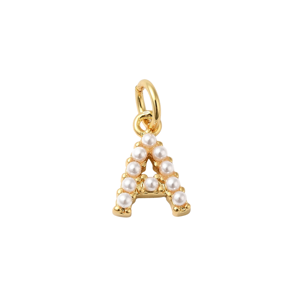 The Charm Bar Company - Wholesale Individual Charm/Pendant - Gold Large Pearl Initial Letter | Alphabet Charm0