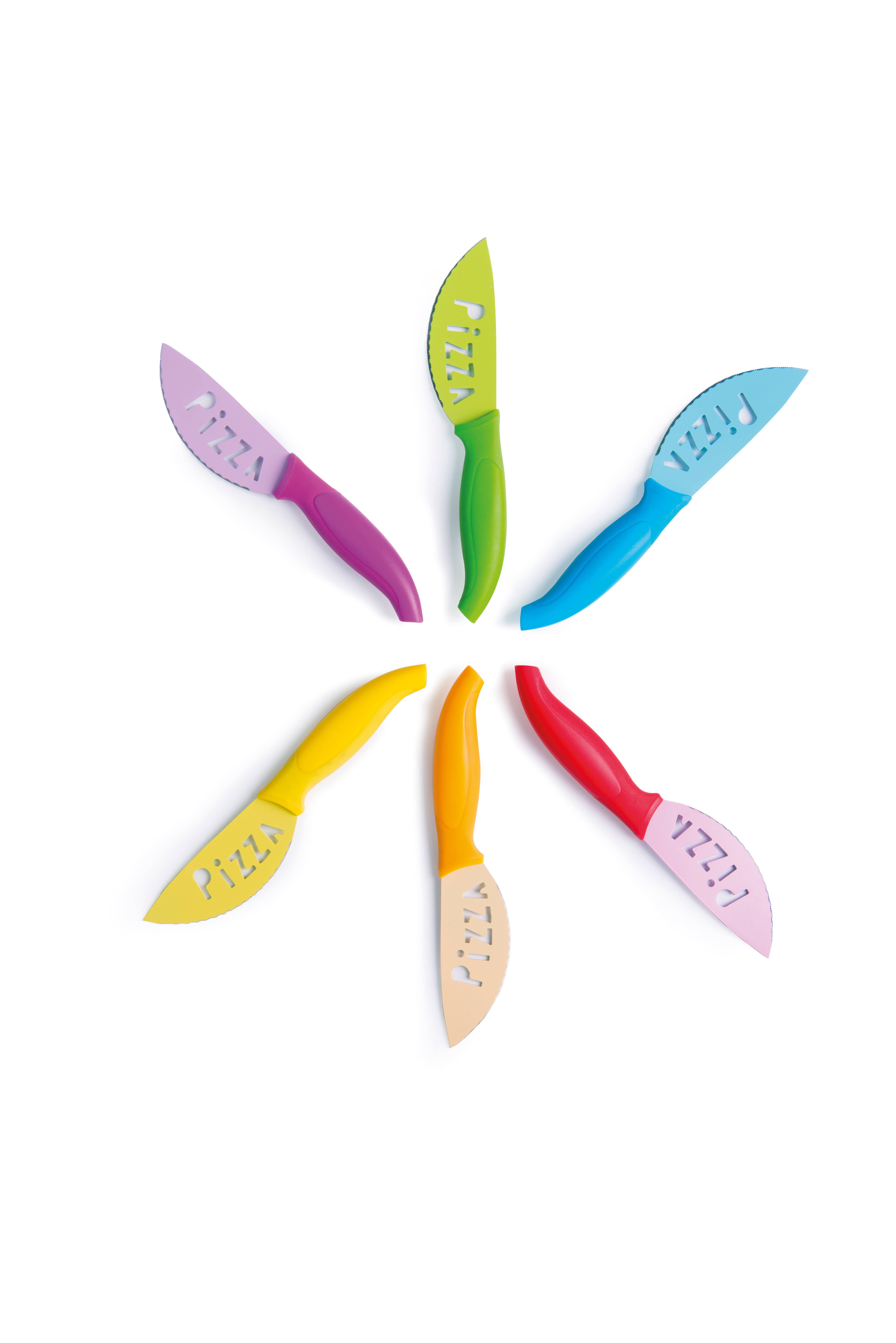 multicolour Set of 6 Multicolor Pizza Knives for wholesale on Faire2