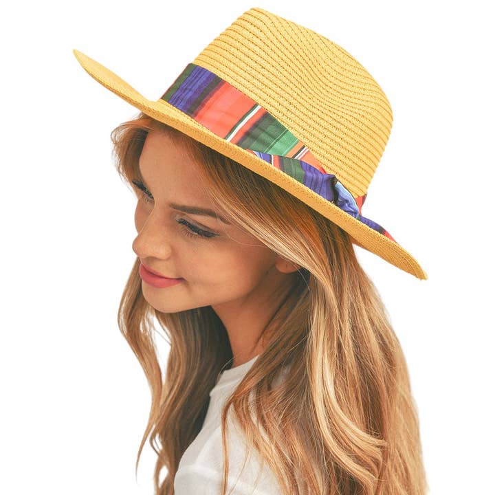 Chapeau de soleil Serape Band Straw Panama pour la vente par Madeline Love