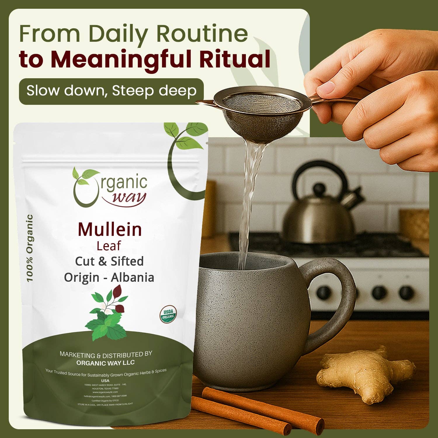 Organic Way LLC - Wholesale Herbs - Mullein Leaf Cut & Sifted (Verbascum thapsus) Herbal Tea  - European Wild-Harvest | Kosher Certified | Non GMO & USDA Certified | Origin - Albania4