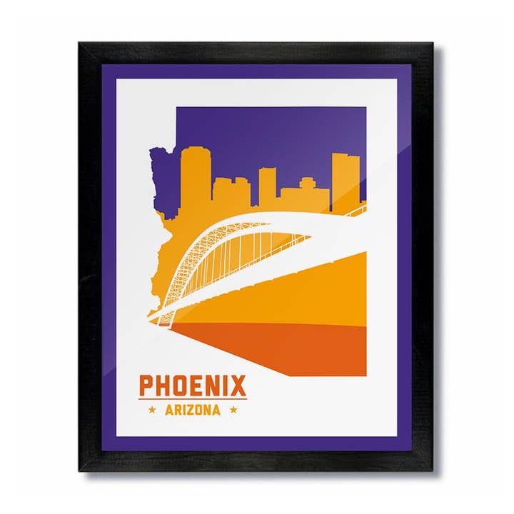 Phoenix, Arizona Skyline Print: White, Orange, & Purple for wholesale by D&W Elements