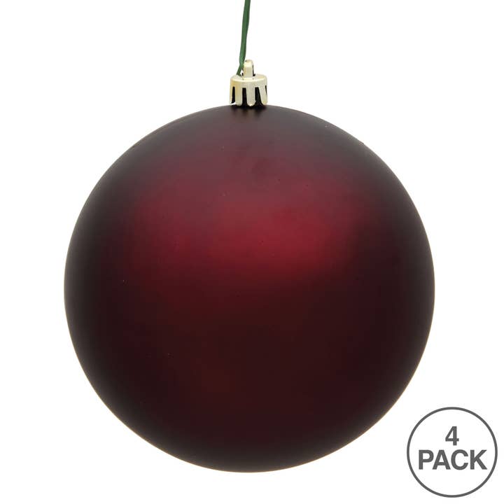 Vickerman 6" Burgundy Matte Ball Ornament, 4 per Bag for wholesale on Faire2
