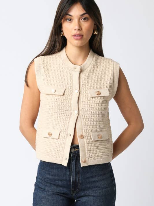 Selena Button Knit Top for wholesale by Olivaceous