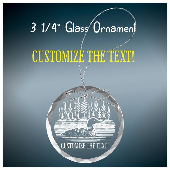Adirondack Etching LLC - Wholesale Ornament - Loon on a Lake Clear Glass Ornament
